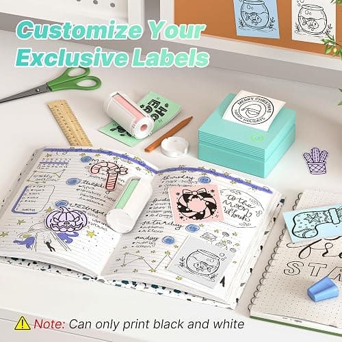 TYPONOS Sticker Printer, PM290 Mini Printer, Bluetooth Sticker Maker Machine with 3 Rolls Paper, Portable Print Pod for Study Notes, Journal, Lists, Pictures, DIY Gifts for School Office Home, Green thumbnail 4