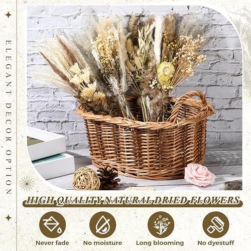 Layhit 4 Pack Large Size Boho Dried Flower Bouquet 15-17 Inch Wedding Handmade Dry Flowers for Vase Crafts DIY Photo Boutonniere for Men Floral Plant for Bridesmaid Gift Birthday Decor(Classic) thumbnail 5