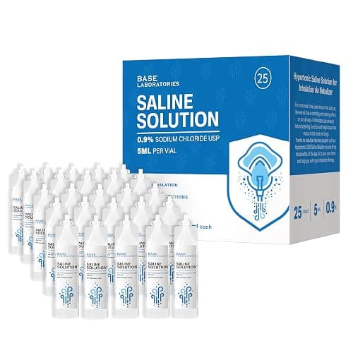 BASE LABORATORIES 0.9% Saline Solution for Nebulizer Machine | Saline Solution for Inhalation & Nasal Irrigation | 0.9% Concentration l 25 Vials 5ml Unit Dose - Image 1