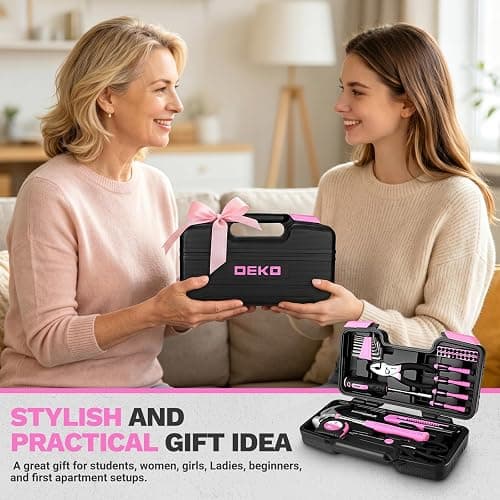 DEKOPRO 39-Piece Pink Household Tool Kit for Women, Basic Hand Tool Set with Plastic Toolbox Storage Case, Small Starter Tool Box Set for Home Repairs, DIY Projects, Crafts and Dorm Essentials thumbnail 7