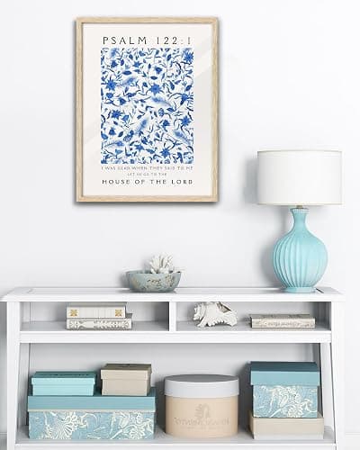 EcoHest Large 16x20in OAK Wood Framed Wall Art, Psalm 122:1 Bible Verse Christian Canvas Wall Decor, Blue Modern Jesus Wall Prints for Bedroom Living Room Bathroom Religious Gift 1 Pack thumbnail 6