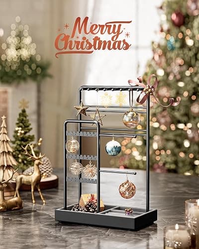 SONGMICS Jewelry Holder, Jewelry Organizer, Jewelry Display Stand with Metal Frame and Velvet Tray, Necklace Earring Bracelet Holder, for Studs, Rings, Christmas Gift, Black UJJS021B01 thumbnail 2