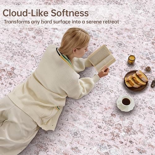 Sasttie 5x7 Area Rugs, Ultra-Soft Washable Rug, Low Pile Foldable Thin Carpets with Non-Slip Backing, Skin-Friendly Stain Resistant Carpet for Living Room, Bedroom, Kitchen, Dorm, 5x7, Pink thumbnail 3