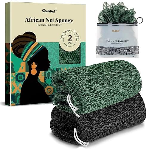 CORATED African Net Sponge Authentic, Shower Loofah Exfoliating Bath Sponge, Body Scrubber for Women and Men Daily Use Body Care, Travel Portable Bath Accessories Spa Gifts - Image 1