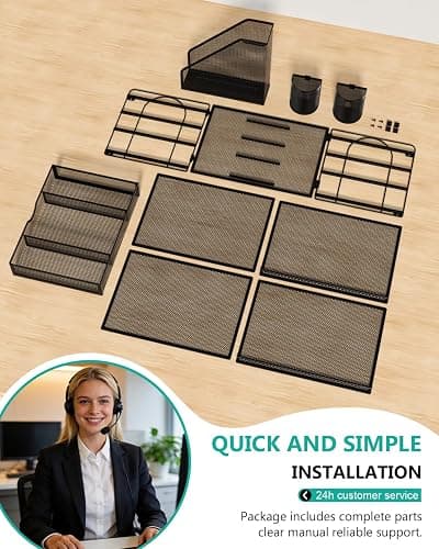 WALI Desk File Organizer, 4 Tier Desktop Paper Letter Tray Organizer with Drawer and 2 Pen Holders, Office Desk Accessories & Workspace Organizers for Office, Home Supplies(DO005DH-B), 1 Pack, Black thumbnail 9