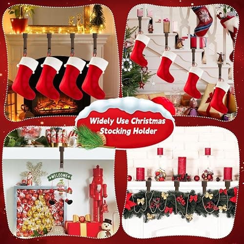 Christmas Stocking Holders Set of 4, Stocking Holders for Mantle, Xmas Stocking Hangers for Fireplace Shelf Staircases Party Decoration Christmas Mantel Decor Hooks thumbnail 7