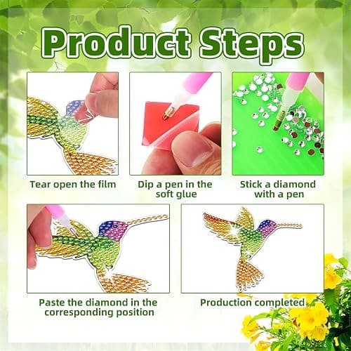 JeCuiK 6 Pcs Diamond Painting Wind Chimes Rhinestone Hummingbird Diamond Art Suncatcher Double Sided 5D DIY Diamond Painting Kits for Adults Christmas Ornament Best Gifts for Mother thumbnail 6