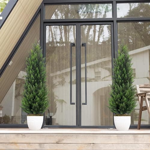 Artificial Topiary Cedar Trees 4FT Tall 2 Set, Outdoor Indoor Faux Pine Shrubs Plants, Realistic Fake Plants Front Porch Decor, Artificial Bushes Cypress for Home Front Door Offices thumbnail 2