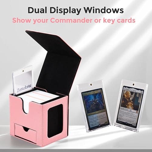 Zettokete MTG Commander Deck Box with Dual Commander Display, Patented Card Deck Box Fits 100 Double-Sleeved Cards, MTG Card Case with Dice Tray, 2 Dividers, 2 Magnetic Holders, Pink & Black thumbnail 3