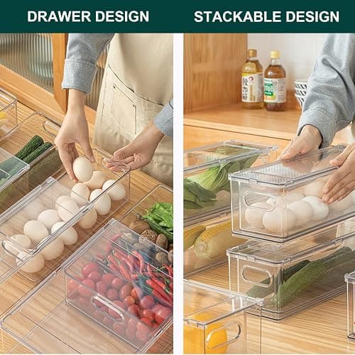 LALASTAR 2 Pack Fridge Organizer with Pull-out Drawer, Stackable Freezer Organizer Bin, Pantry Organization and Storage, BPA Free, 3.17QT thumbnail 5