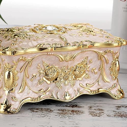 Hipiw Vintage Jewelry Organizer Box - Metal Trinket Storage Box Ornate Treasure Chest Box Jewelry Decorative box Keepsake Gift Box Case for Women,4.9"x3.4"x2.7" thumbnail 4