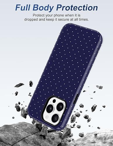 Jusy Compatible with MagSafe Polka Dot Case for iPhone 16 Pro, Cute Aesthetic Polka Dots Magnetic Phone Case, Soft TPU and Hard PC Protective Phone Cover for Women Girls (Matte), Navy Blue thumbnail 3