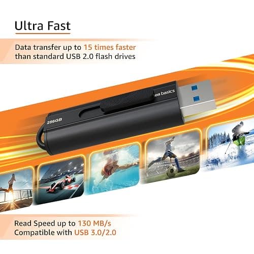 Amazon Basics 256 GB Ultra Fast USB 3.1 High Capacity Flash Drive for Data Transfer and Storage, Black thumbnail 3