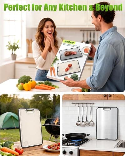 Washour Titanium Cutting Boards for Kitchen, Non Toxic 2-in-1 Cutting Board Double Sided, Food Grade Chopping Boards for Fresh Meat Vegetable, Easy to Clean Large Size 16”×11” thumbnail 8