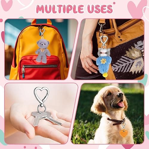 Metal Heart Shape Keychain, 20pcs Sliver Heart Carabiner Clips for Keys, Snap Hook Keychain Clip for Wristlets, Card Holders and Picture Keychains thumbnail 7
