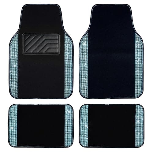 CAR PASS Bling Rhinestones Diamond Waterproof Car Floor Mat, Crystal Sparkly Shining Glitter Carpet, Anti-Slip PVC Heel Pad Universal for Interior Auto SUV,Sedan,Van,4pcs Girly Women Mint Teal Diamond - Image 1