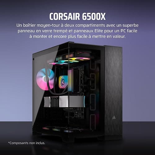 Corsair 6500X Boîtier PC mATX Mid-Tower à Double Chambre – Verre Trempé Panoramique - Connexion Inversée Compatible avec la Carte Mère – Pas de Ventilateurs Inclus – Noir/Obsidienne Aluminium thumbnail 2