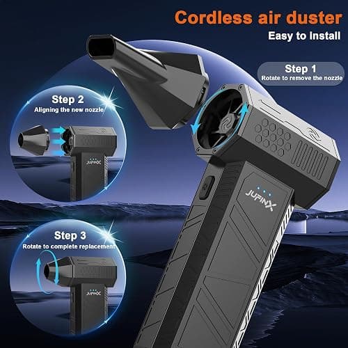 JVSCAM X3 Compressed Air Duster - Electric Air Duster with Brushless Motor,3 Gear Adjustable - mini Snow Blower- Rechargeable Air Duster for PC, Keyboard, Car,Outdoors,Home,Snow and Leaves Clearing thumbnail 6