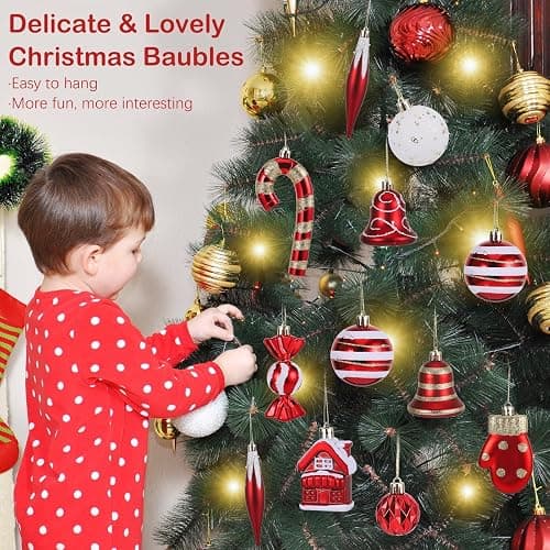 Huiguli Weihnachtskugeln Set, 16 Stück Plastik Christbaumschmuck, Mehrweg, Rote Weihnachtskugel Ornamente, Christbaumkugeln Bruchsicher für Weihnachtsbaum, Süßigkeit, Glöckchen, Handschuh thumbnail 4