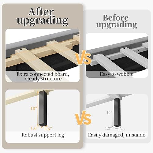 Yaheetech Queen Bed Frame Upholstered Platform Bed with Wing Side/Wooden Slat Support/Tufted Headboard with Wing Side/Mattress Foundation/No Box Spring Needed,Light Grey Queen Bed - Light Grey - Queen thumbnail 8