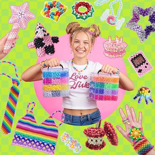 Simetufy 10000PCS Pony Beads Bulk, 48 Colors 6x9mm Kandi Beads for Bracelet Making Rave Kandi Hair Braiding Key Chains DIY Crafts Gifts (5.73LB, Stack Box) thumbnail 2