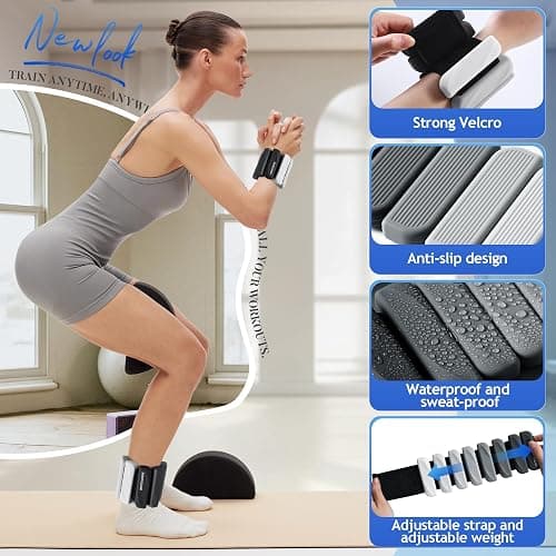 BECOJADDE Ankle Weights Set of 2 (1 lb/2 lb Each) for Women Men Adjustable Wrist Bracelet for Home Gym Weighted Bangles Wristbands Leg Arm Weights for Walking Swimming Running Pilates Yoga Gym thumbnail 4