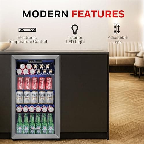 Honeywell Beverage Refrigerator and Cooler, 116 Can Mini Fridge with Glass Door for Soda Beer or Wine for Office or Bar with Adjustable Removable Shelving, Commercial Grade thumbnail 4