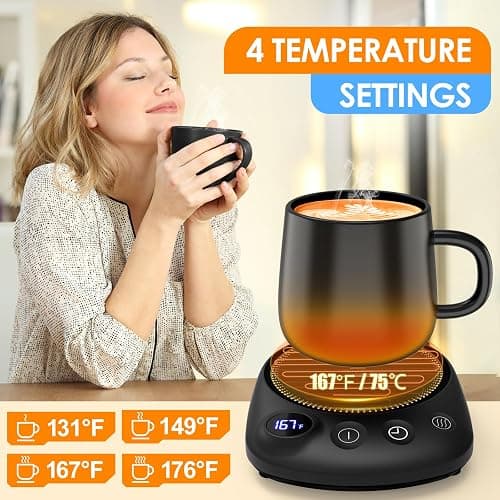 KitchekShop Coffee Mug Warmer - Fastest Heating & Highest Temperature, Coffee Cup Warmer for Desk Auto Shut Off, 4 Temp Settings & 1-12H Timer, Smart Electric Beverage Warmer for Coffee, Tea (Black) thumbnail 3