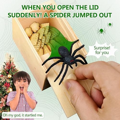 PARNIXS Wooden Surprise Spider Prank Box，Handcrafted Spider in a Box for Adults and Kids，Fake Realistic Spiders Toy,Hilarious April Fools Day or Christmas Surprise Toy and Gag Gift Practical Joke thumbnail 3