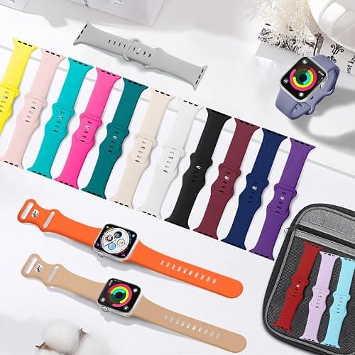 18 Pack Sport Band Compatible with Apple Watch Bands 40mm 41mm 38mm 46mm 45mm 44mm 42mm 49mm for Women Men, Silicone Band with Organizer for iWatch Ultra Series 11 10 9 8 7 6 5 4 3 2 SE/SE 3nd thumbnail 2