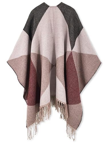 Moss Rose Women's Travel Plaid Shawl Wrap Open Front Poncho Cape for Fall Winter thumbnail 5