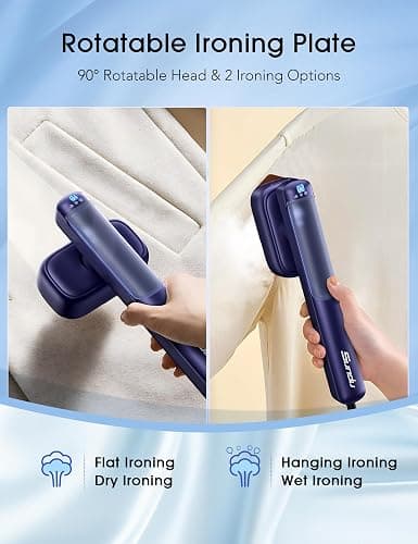 Travel Steamer for Clothes, Portable Mini Clothes irons, 120-240V Adaptive Voltage Clothes Steamer Handheld, Garment Steamer, 15s Heat Up, Adjustable Steam/Temperature - Blue thumbnail 5