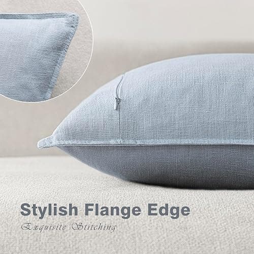 Foindtower Decorative Linen Lumbar Throw Pillow Covers 12x20 Inch Sky Blue | Pack of 2 Boho Farmhouse Pillowcase,Accent Neutral Solid Cushion Covers,Morden Home Decor for Couch Sofa Bedroom Living Room thumbnail 3