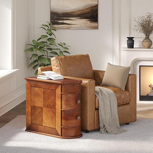 LITTLE TREE Wood End Table with 2 Drawers Sofa Side Table, No Assembly Required Vintage Slim Nightstand Bedside Table for Bedroom thumbnail 11