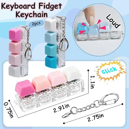 2 PCS Keyboard Fidget Toy, Keyboard Fidget Keychain 4-in-1 Keyboard Decompression Button Finger Clicker Toys, Button Stress Relief Fidget Gifts to Relief Stress (Blue Pink) thumbnail 2