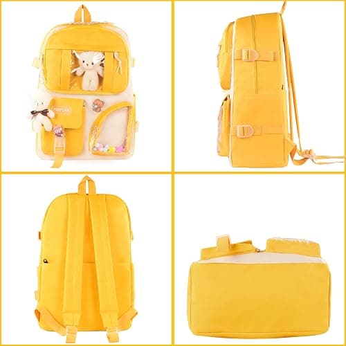 Lifelix Kawaii Backpack for Girls 5 Pcs School Bookbag Cuet Kids Schoolbag with Accessories Crossbody Bags Pencil Case Handbag Coin Purse (Yellow) thumbnail 9