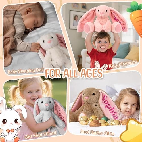 Personalized Bunny Plush for Kids Custom Bunny with Embroidered Name, Stuffed Animal for Toddler 1-3+ Girls Boys Bunnys Plush Toys Personalized Baby Newborn Kids Gifts for First Birthday Easter thumbnail 3