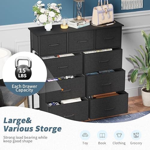 PayLessHere Fabric Dresser,Wide Chest of Drawers Storage Unit with Metal Frame and Wood Top,Organizer for Bedroom,Living Room,Entryway (9-Drawer, Black) thumbnail 7