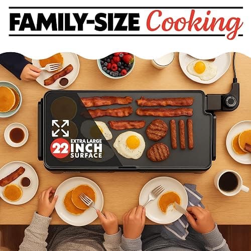 Gourmia 22-Inch XL Electric Griddle Pan - Nonstick Extra Large Ceramic Surface for Breakfast, Pancakes - Non-Toxic Flat Top Cooker - Countertop Kitchen Appliances for Tabletop Indoor Cooking thumbnail 7