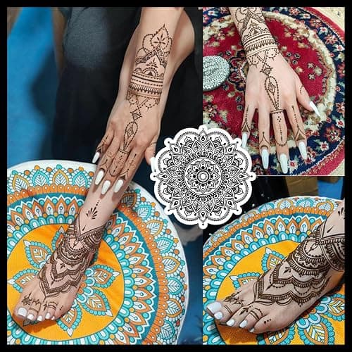 Temporary Tattoos Kit, 4Pcs Semi Permanent Tattoo Paste Cones, India Body DIY Art Painting for Women Men Teens,Summer Trend Freehand Plaste with 3 Colors,20Pcs Adhesive Stencil,1Pc Bottle,4Pcs Nozzles thumbnail 6