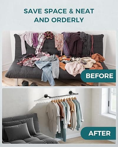 OROPY Industrial Pipe Clothing Rack, Wall Mounted Clothes Rack, Closet Rods For Hanging Clothes, 33" Multi-purpose Hanging Rod for Laundry Room, Bedroom and Closet Storage thumbnail 6