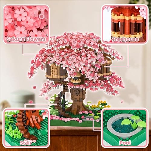 NEWABWN Cherry Blossom Bonsai Tree Mini Micro Building Set, Japanese Sakura Tree House Model Sets for Adults, Flowers House Mini Bricks Building Kit, Creative Gift Toys for Teens 14 (2028PCS) thumbnail 4
