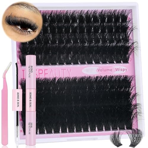 Lash Clusters Kit 150D+200D Thick Lash Clusters Eyelash Extension Kit 12-20mm Individual Lashes Kit with Lash Bond and Seal, Lash Tweezers for DIY Lashes Extension by INSPEAUTY - Image 1