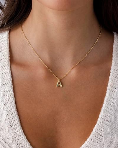 PAVOI 14K Gold Plated Dainty Chunky Bubble Initial Letter Pendant Necklace for Women | Alphabet Letter Necklace thumbnail 2