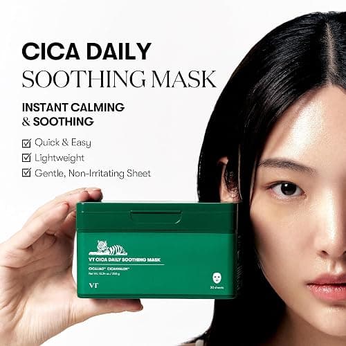 VT COSMETICS CICA Daily Soothing Mask 30 Sheets, Centella Asiatica & Hyaluronic Acid for Moisturizing & Hydrating, Instant Calm & Glow, Skin Softening Facial Mask, Korean Face Mask thumbnail 2