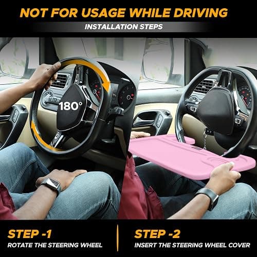 EcoNour 2 in 1 Car Steering Wheel Desk | Steering Wheel Tray for Laptop and Food | Pink Table Tray for Eating with Drinks Holder | Car Accessories thumbnail 6