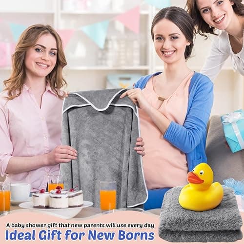 Reginary 4 Pack Baby Hooded Towels Coral Fleece Baby Bath Towels 30 x 30 Inch Soft Absorbent Hooded Bath Blanket for Newborn Toddler Infant Boy Girl Shower Gift Supplies (Gray) thumbnail 2