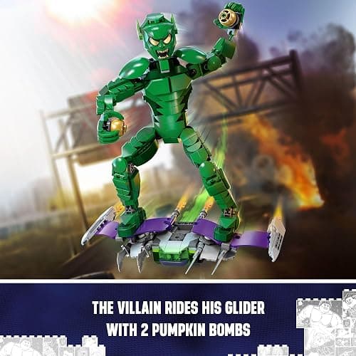 LEGO Marvel Green Goblin Construction Figure - Building Toy for Boys & Girls, Ages 8+ - Marvel Villain Action Figure W/Glider and Pumpkin Bombs - Gift for Fans - 76284 thumbnail 4