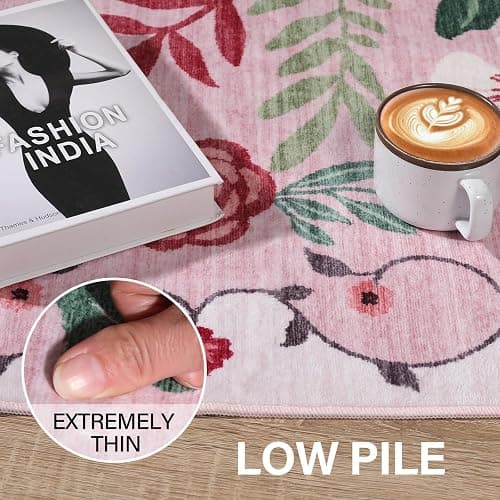 DUKINO 2x6 Kitchen Runner Rug for Hallway, Washable Runner Rug with Non Slip Backing, Low Pile Soft Boho Floral Carpet for Girls Room, Kitchen, Entryway, Laundry, Bedroom, Pink thumbnail 5