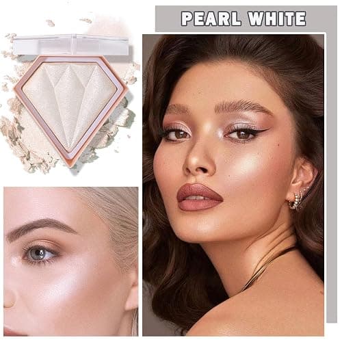 XINGXYUEL Face White Highlighter Makeup Palette Shimmer Contour Powder Waterproof Long-Lasting, Brightens Face Complexion Contour Illuminator Highlighters Blush Powder Makeup Palette - 01 Pearl White thumbnail 2